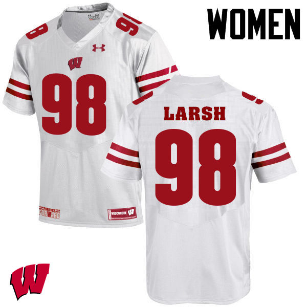 Women Winsconsin Badgers #98 Collin Larsh College Football Jerseys-White - Click Image to Close